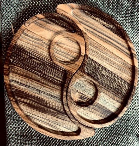 round wooden server tray with cup holders