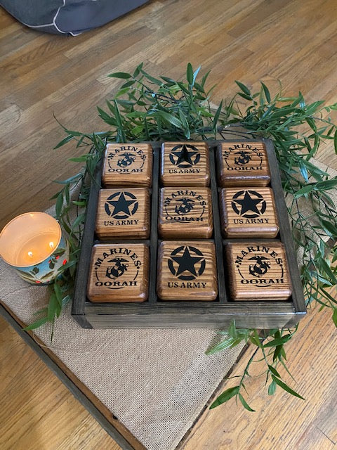 us army / us marines wooden tic tac toe set