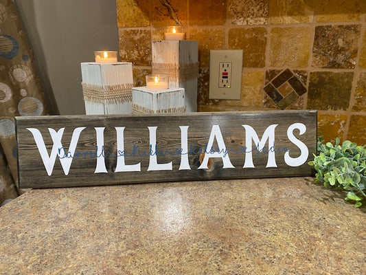 personalized family name wooden mantle shelf sign