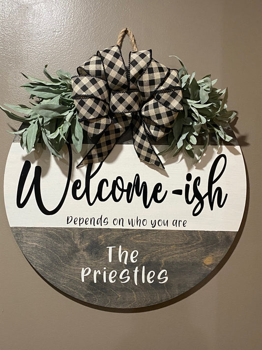 welcome-ish wooden door hanger decor