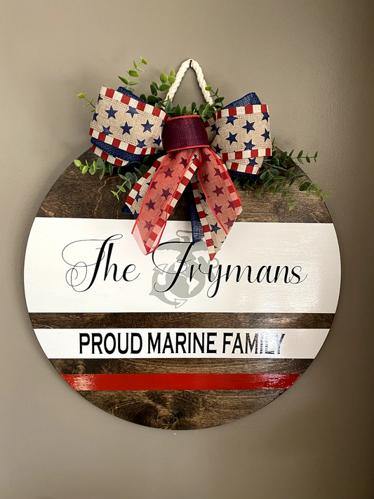 proud marine family customizable home decor door hanger